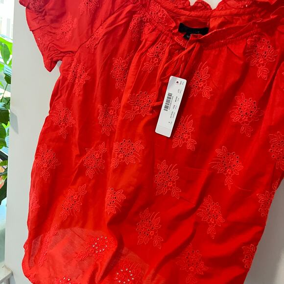 NEW J. Crew Red Embroidered Eyelet Square Neck Blouse Size Small - Picture 4 of 8
